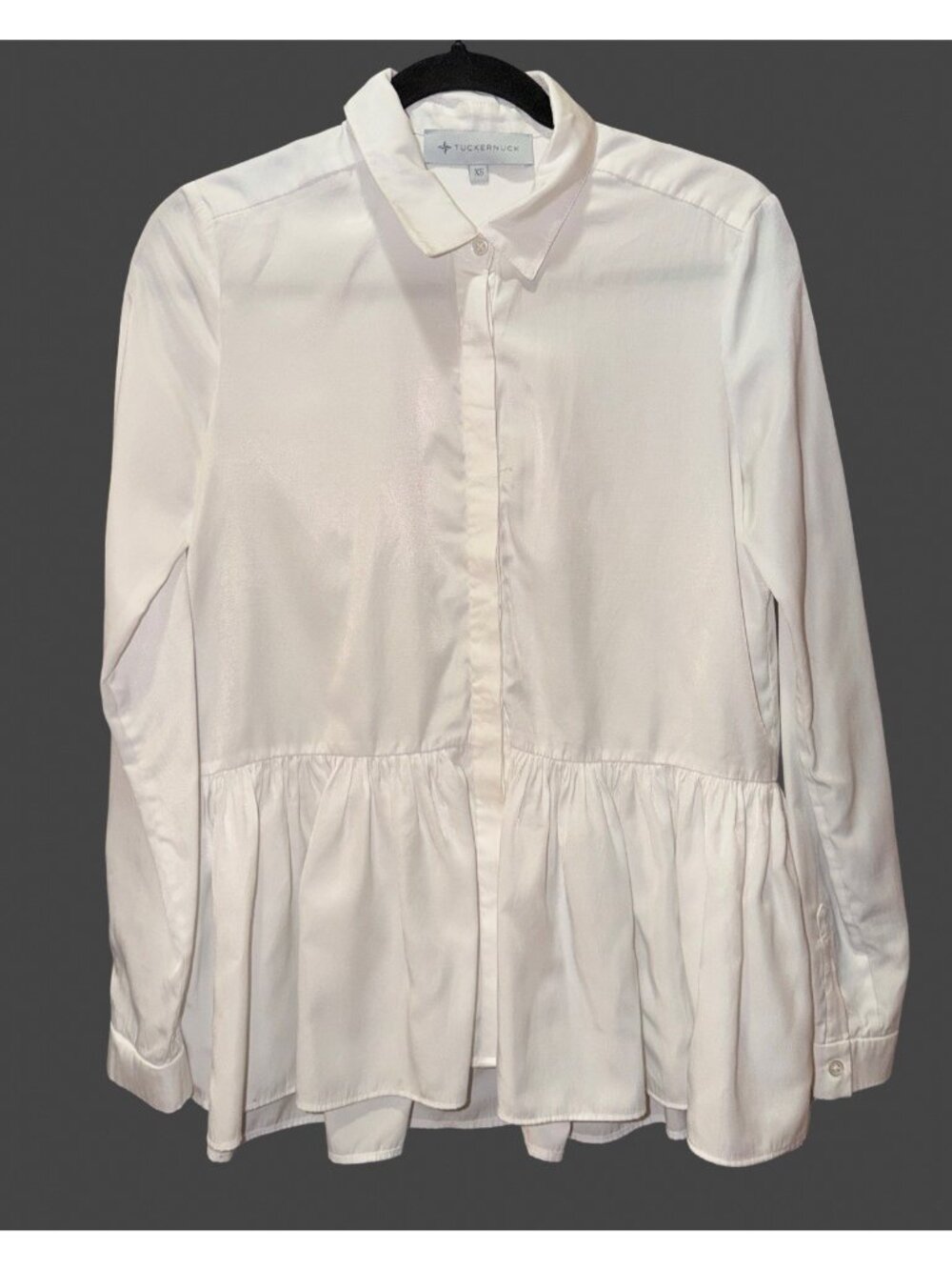 Tuckernuck White Peplum Button Down Blouse Long Sleeve High Low Top Womens Sz S - Picture 2 of 7